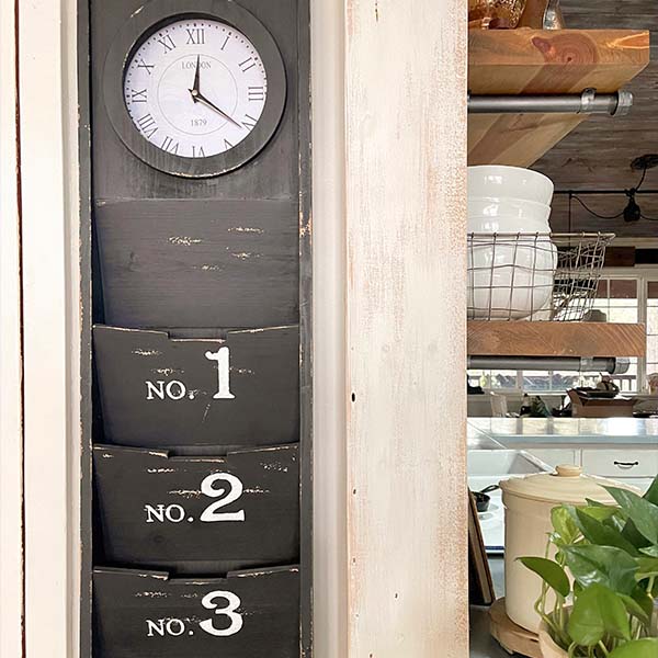 Distressed Wooden Wall Clock Organizer