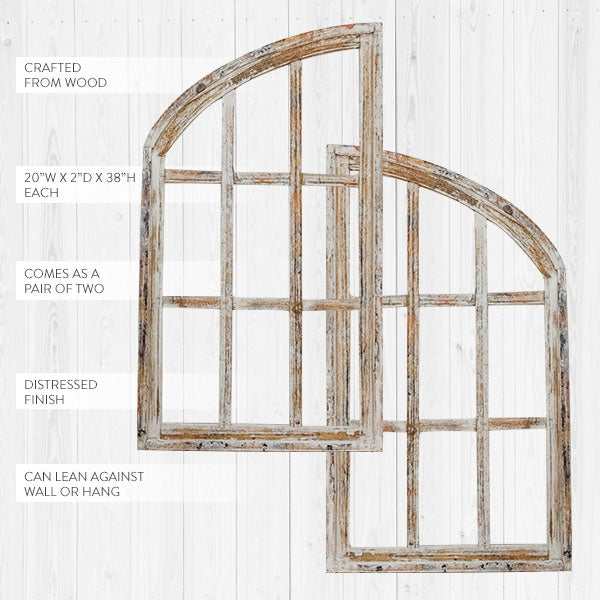 French Country Distressed Wooden Window Frame, Set of 2