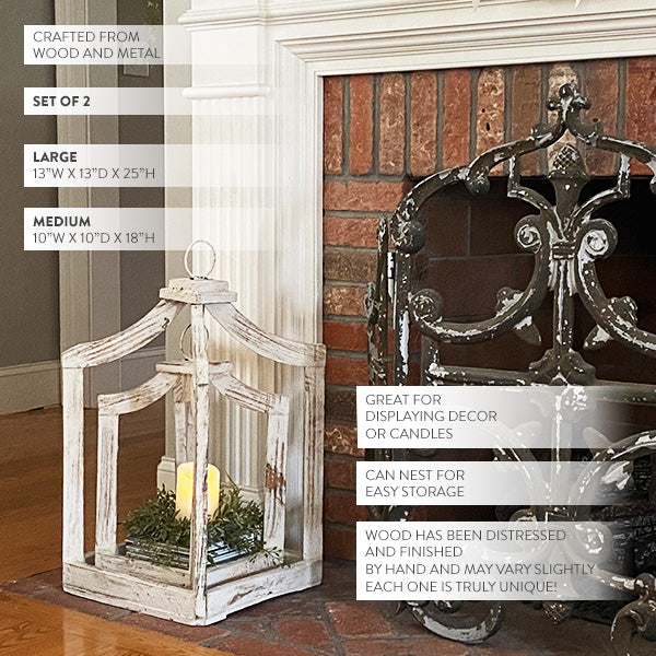 Handmade Open Frame Wooden Lanterns, Set of 2