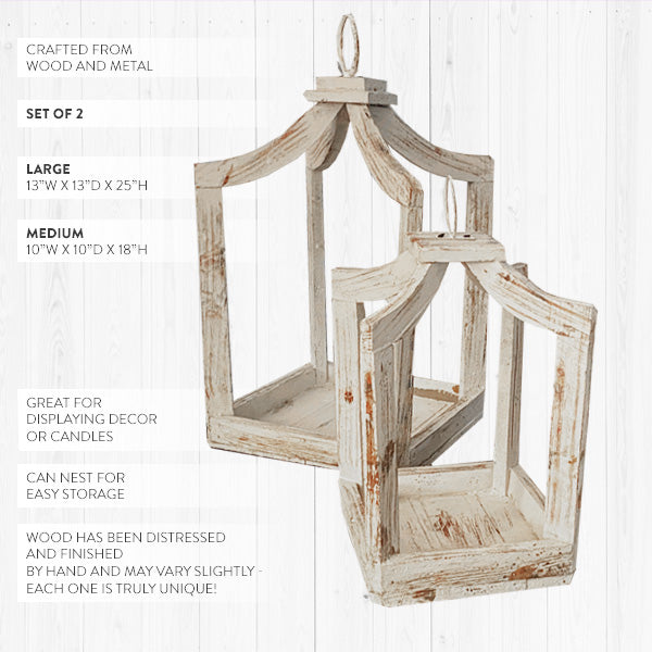 Handmade Wooden Open Framed Lanterns, Set of 2