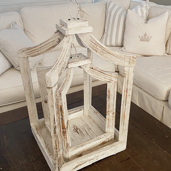 Handmade Open Frame Wooden Lanterns, Set of 2