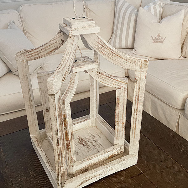 Handmade Wooden Open Framed Lanterns, Set of 2