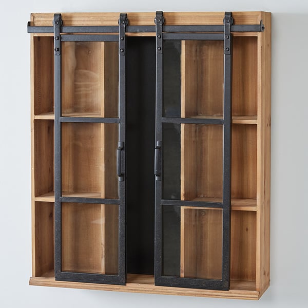 Rustic Glass Barn Door Wall Cabinet