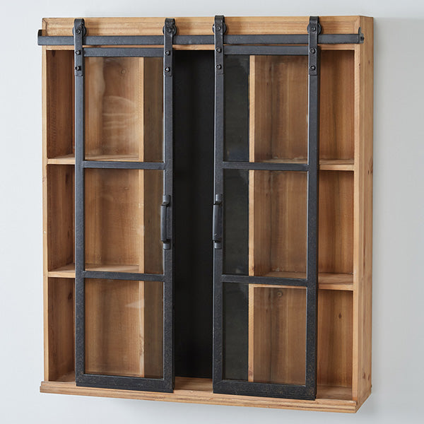Rustic Glass Barn Door Wall Cabinet