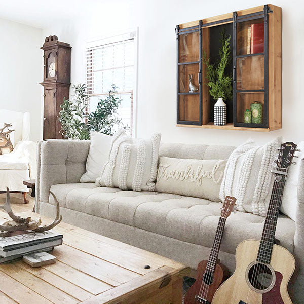 Rustic Glass Barn Door Wall Cabinet
