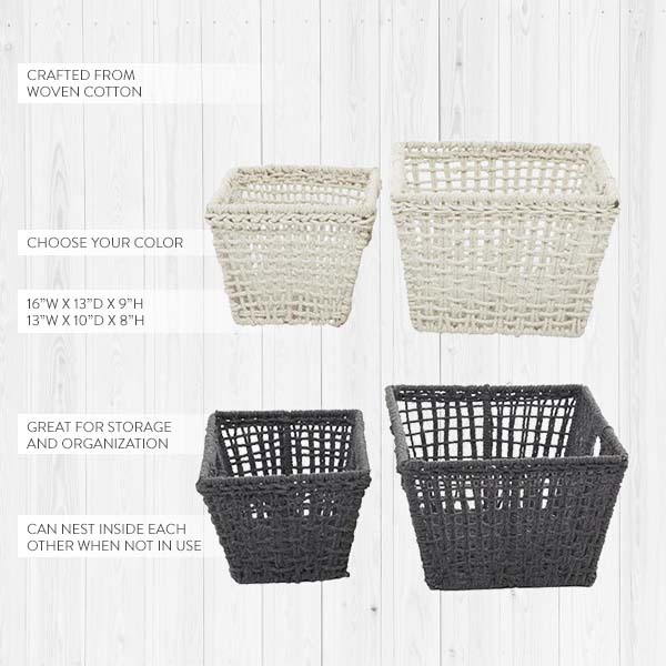 Woven Cotton Storage Baskets, Set of 2