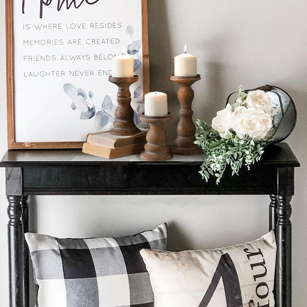 Natural Wooden Pillar Candle Holders, Set of 3