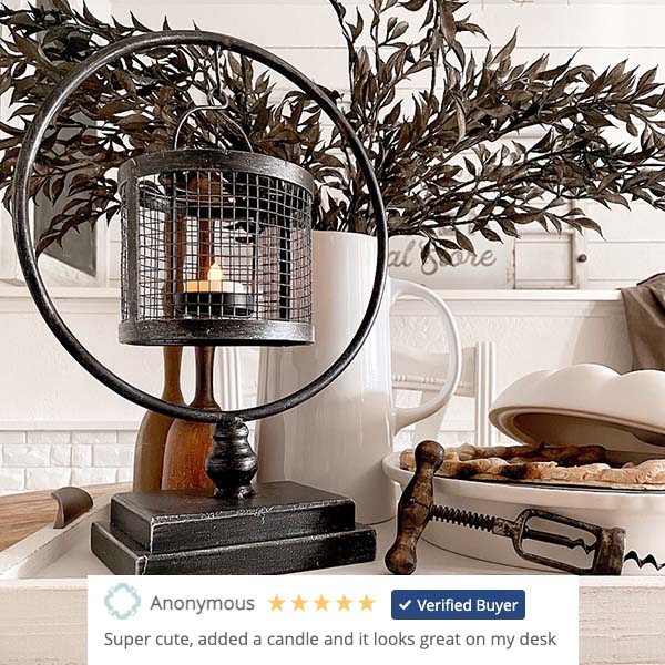 Hanging Metal Cage on Circle Stand Votive Holder