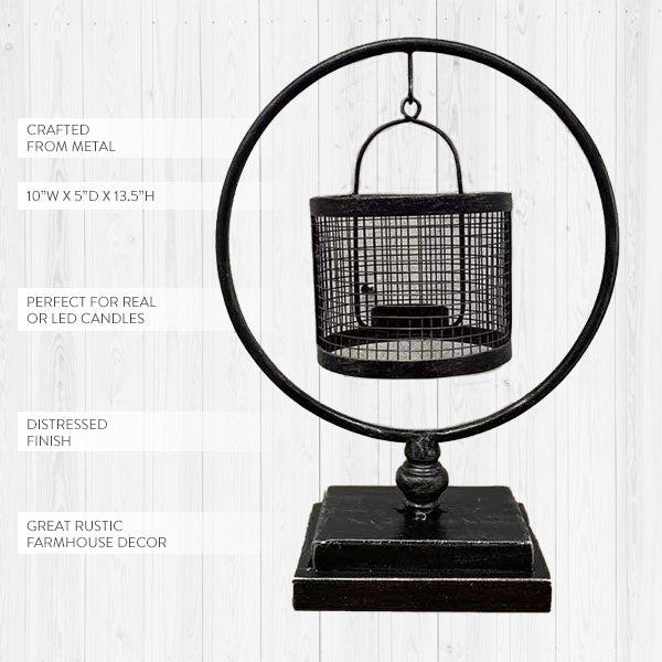 Hanging Metal Cage on Circle Stand Votive Holder