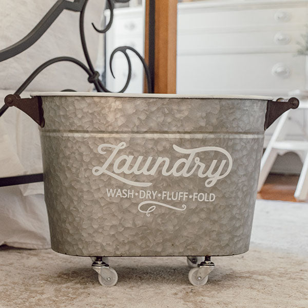 Galvanized Metal Rolling Laundry Bin