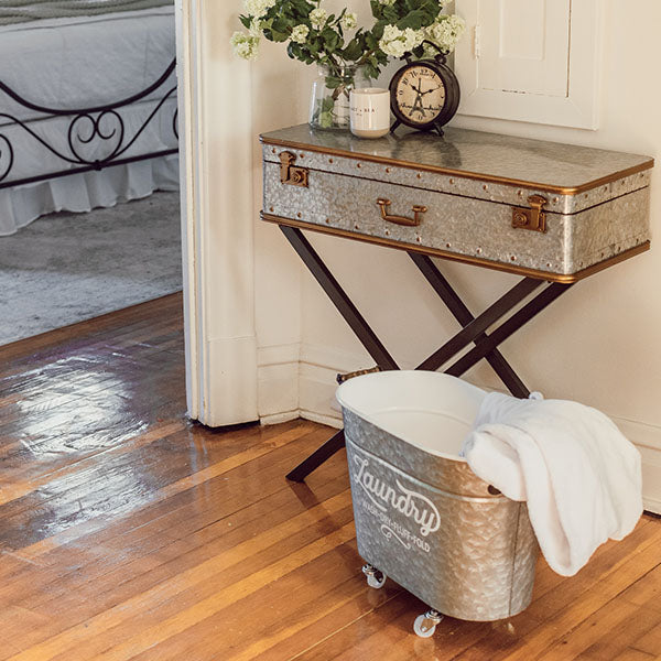 Galvanized Metal Rolling Laundry Bin
