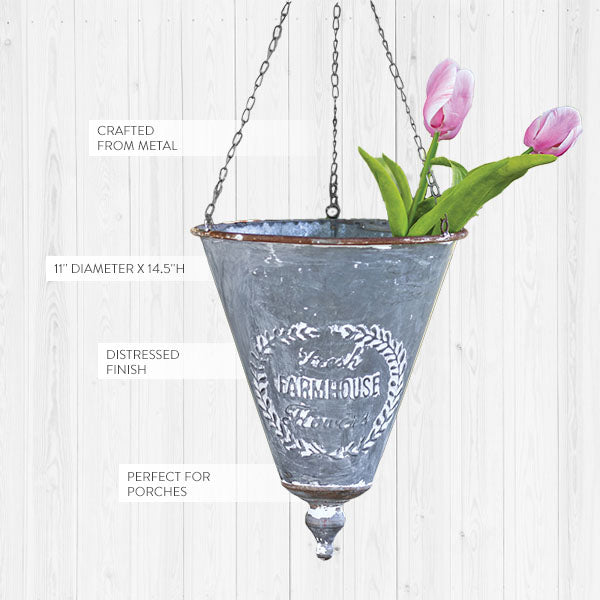 Distressed Metal Hanging Flower Planter