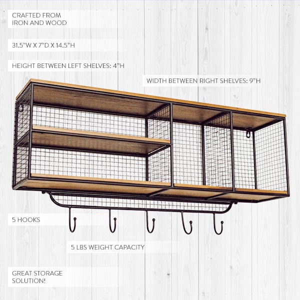 Wood Shelf With Four Wire Mesh Cubbies