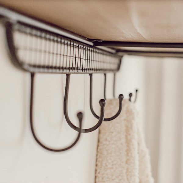 Wood Shelf With Four Wire Mesh Cubbies