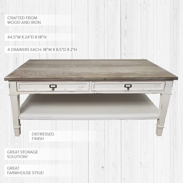 Traditional French Accent Coffee Table with Drawers