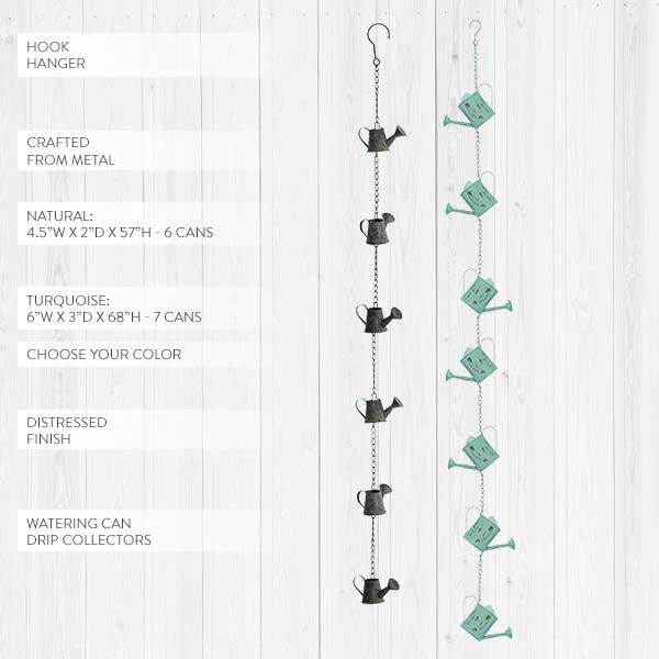 Distressed Watering Can Rain Chain, Pick Your Color