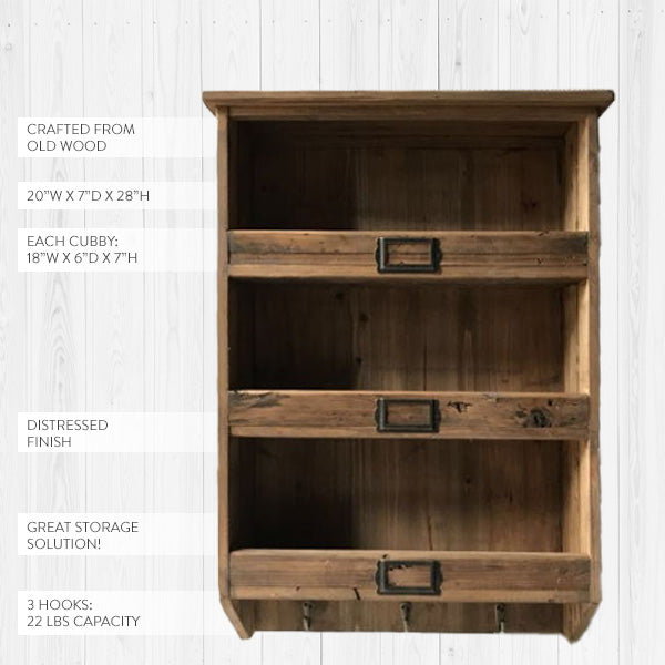 Old Fir Wood Hanging Cubbies with Hooks