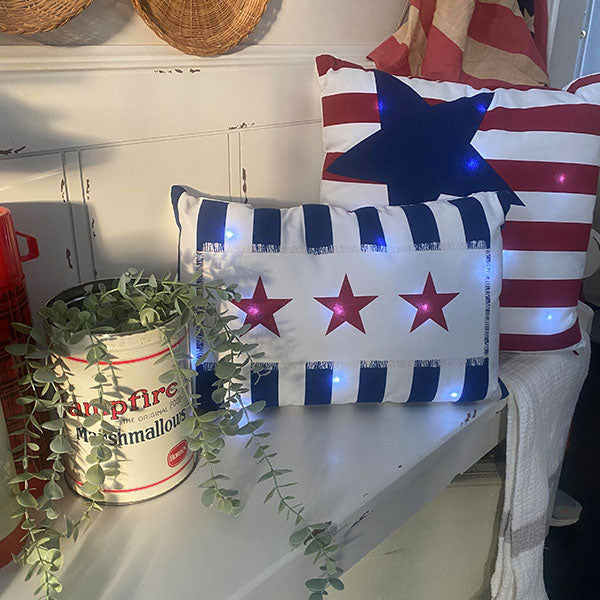 Outdoor Safe LED Light Up Patriotic Pillows, Set of 2