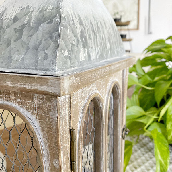 LARGE Chicken Wire Arched Wooden Lanterns, Set of 2