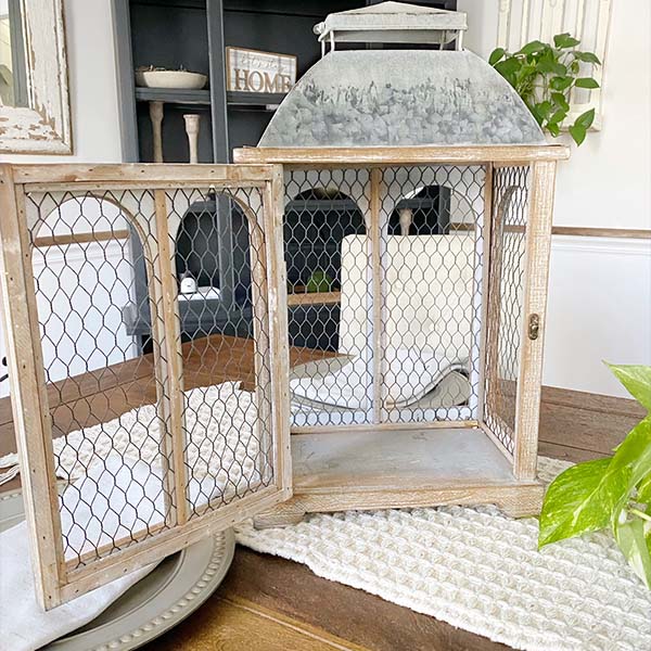 LARGE Chicken Wire Arched Wooden Lanterns, Set of 2