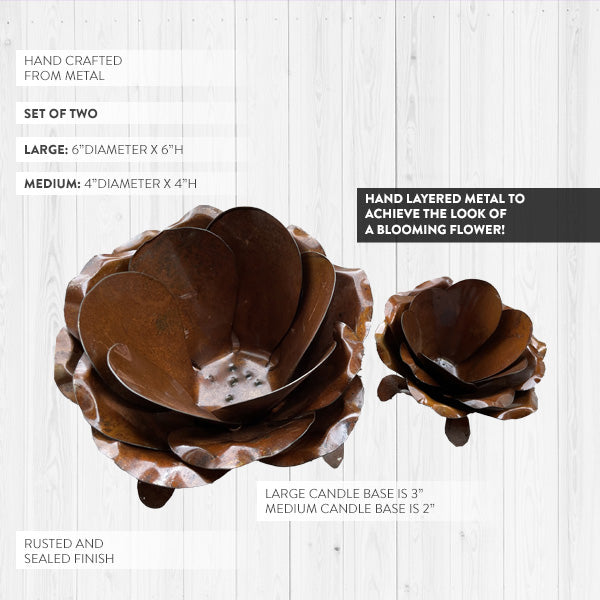 Metal Flower Blossom Candle Holders, Set of 2