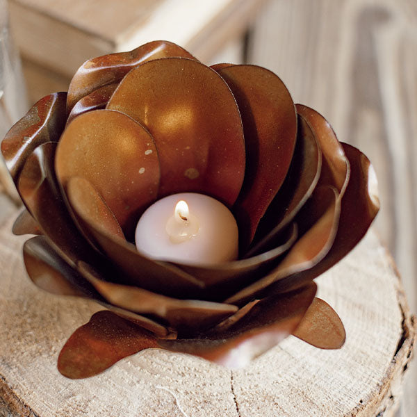 Metal Flower Blossom Candle Holders, Set of 2