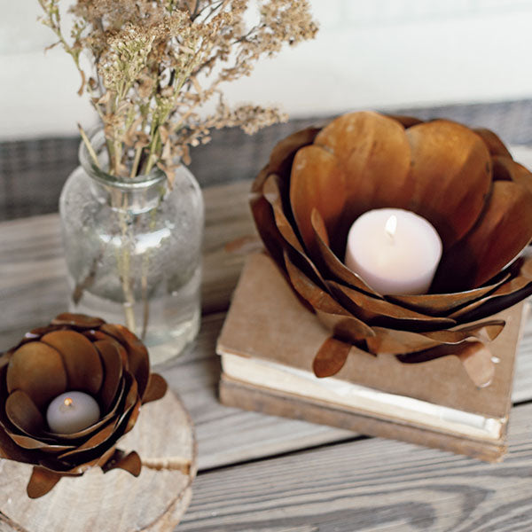 Metal Flower Blossom Candle Holders, Set of 2