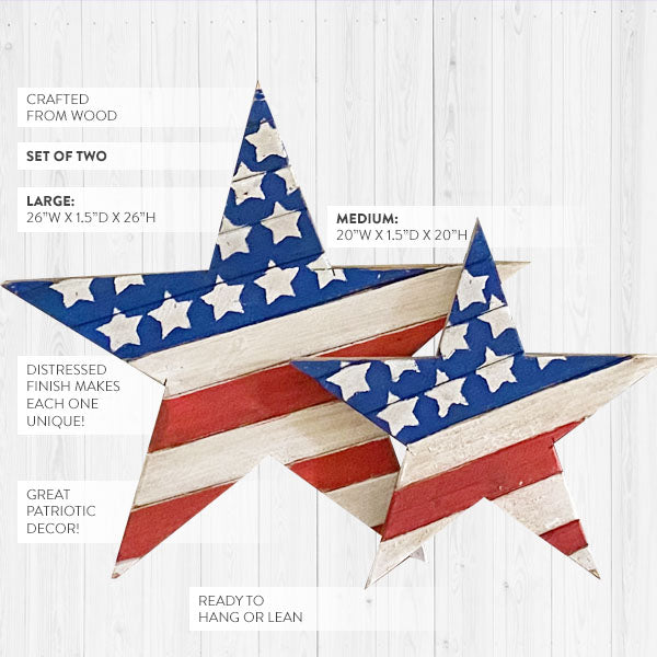 Large Patriotic Wooden Stars, Set of 2