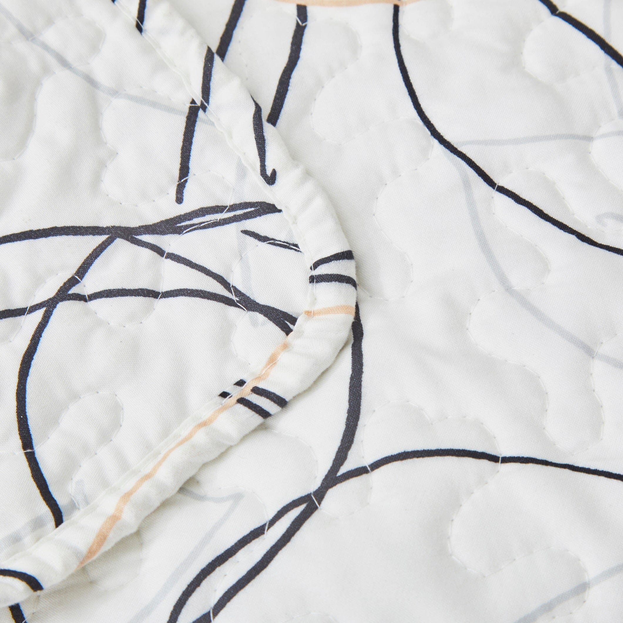 Modern Abstract Leaf Line Art Foliage White Grey Black Gold Reversible Quilt Set