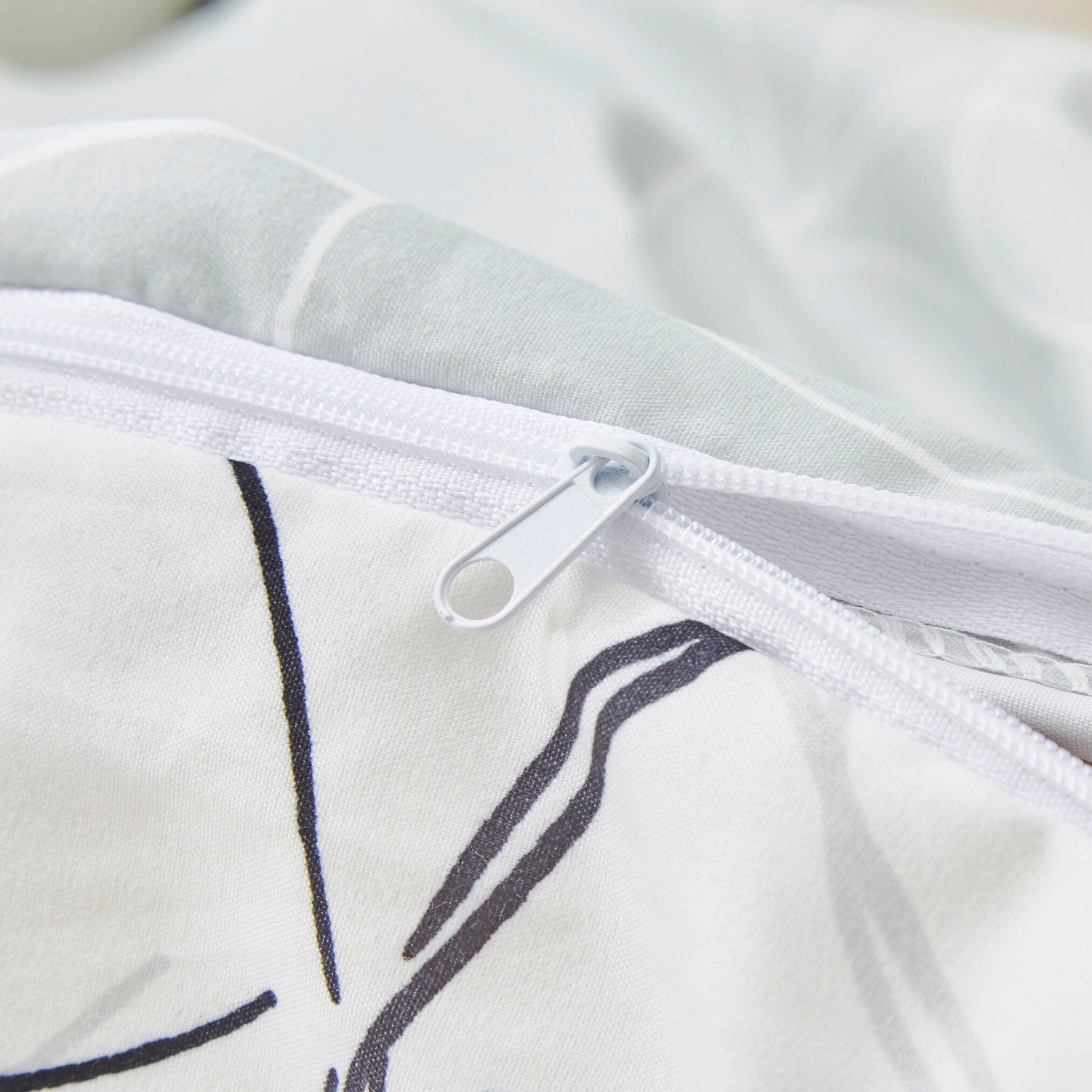 Modern Abstract Leaf Line Art Foliage White Grey Black Gold Reversible Duvet Cover