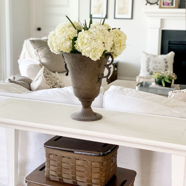 LARGE Aged Metal Pedestal Urn Vase