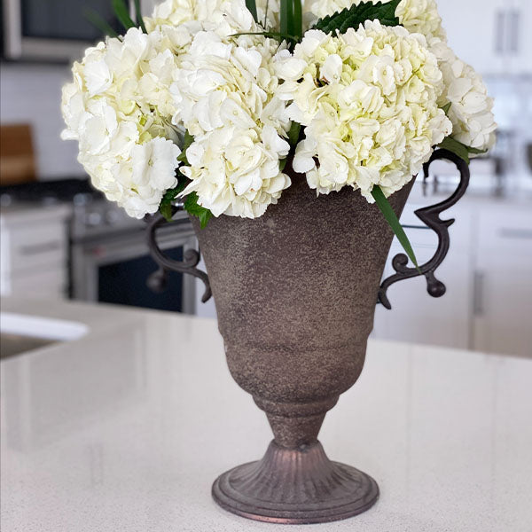 LARGE Aged Metal Pedestal Urn Vase