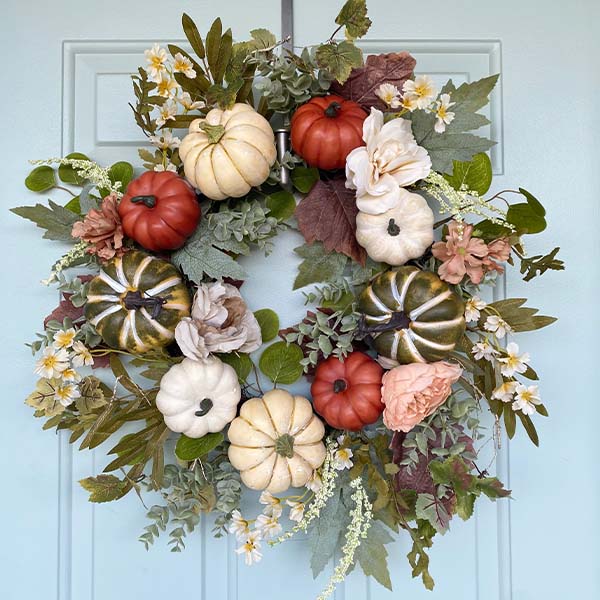 26 Inch Fall Peony and Pumpkin Layered Wreath