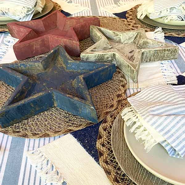 Patriotic Distressed Wooden Star Bowls, Set of 3