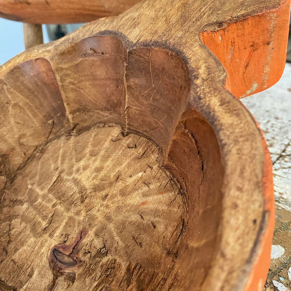 Hand-Carved Wooden Pumpkin Bowl with Candle