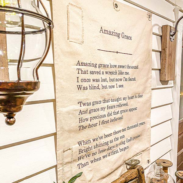35 Inch LARGE Handsewn Feedsack Amazing Grace Wall Art