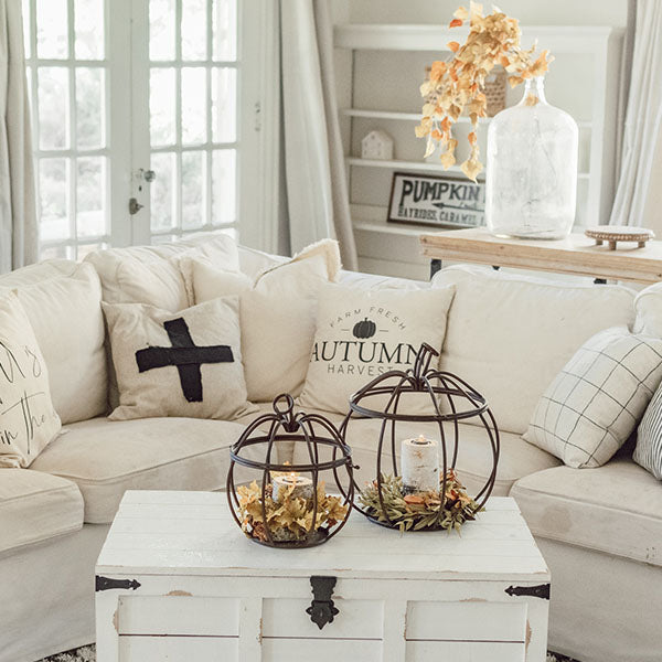 Metal Pumpkin Lanterns, Set of 2