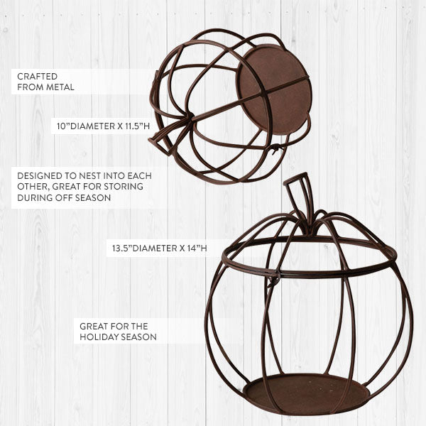 Metal Pumpkin Lanterns, Set of 2