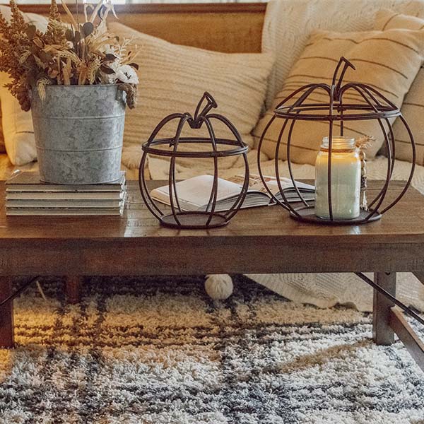 Metal Pumpkin Lanterns, Set of 2