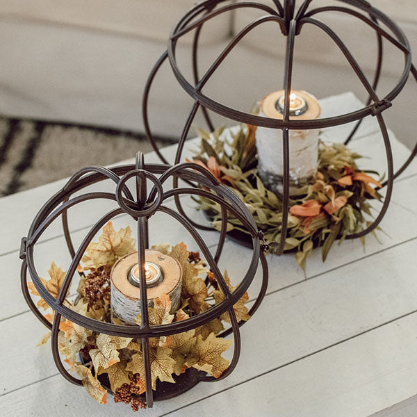Metal Pumpkin Lanterns, Set of 2
