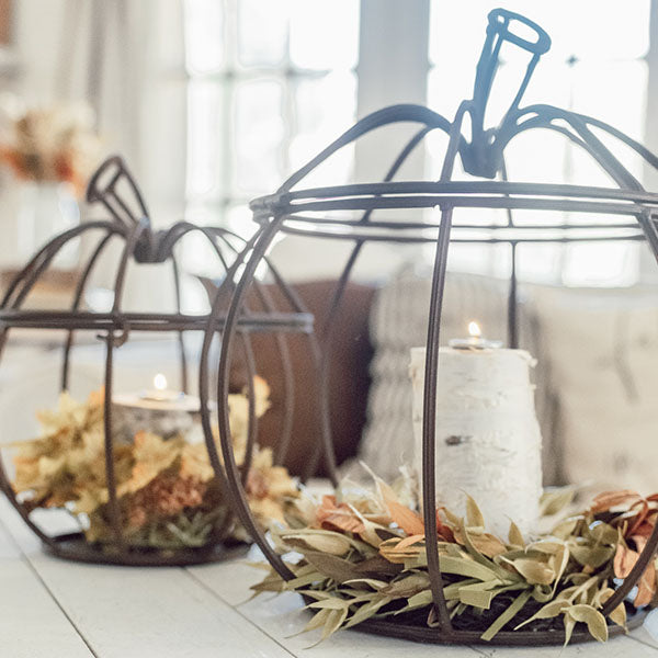 Metal Pumpkin Lanterns, Set of 2