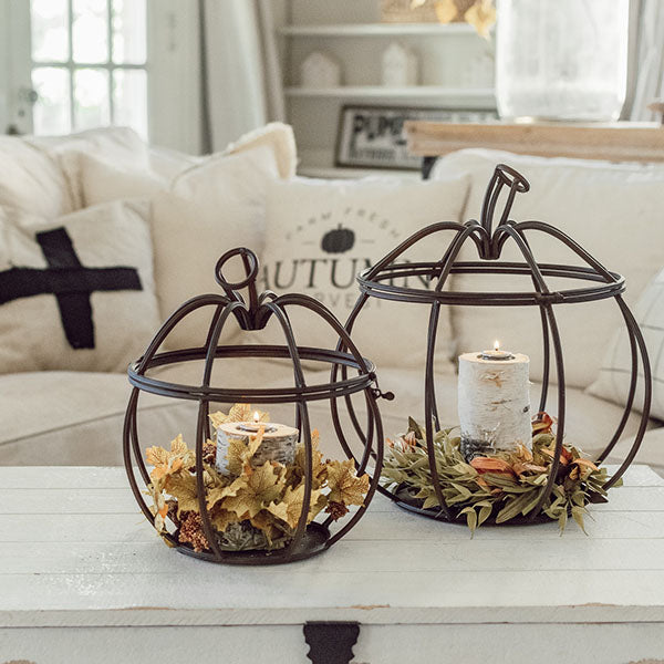 Metal Pumpkin Lanterns, Set of 2