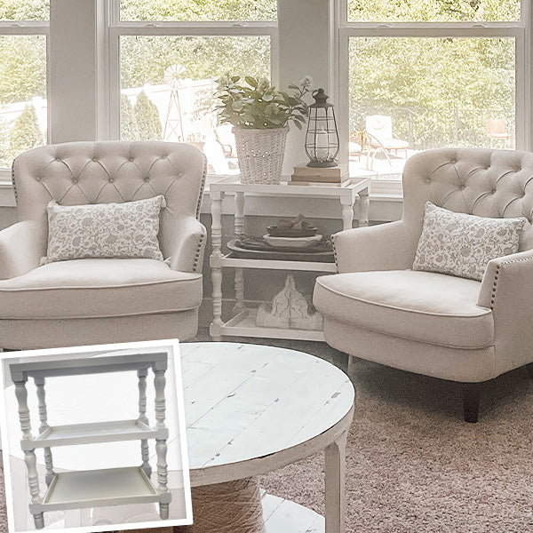 Three Tier Whitewashed Spindle Side Table