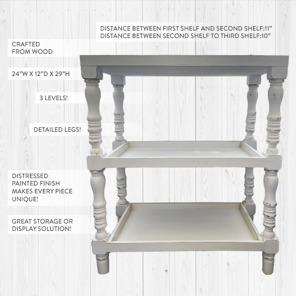 Three Tier Whitewashed Spindle Side Table