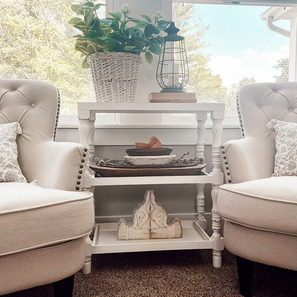 Three Tier Whitewashed Spindle Side Table