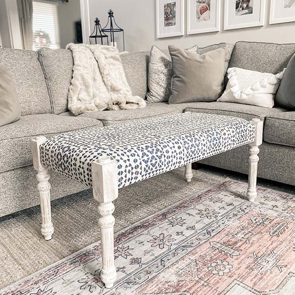 Whitewashed Cushioned Bench