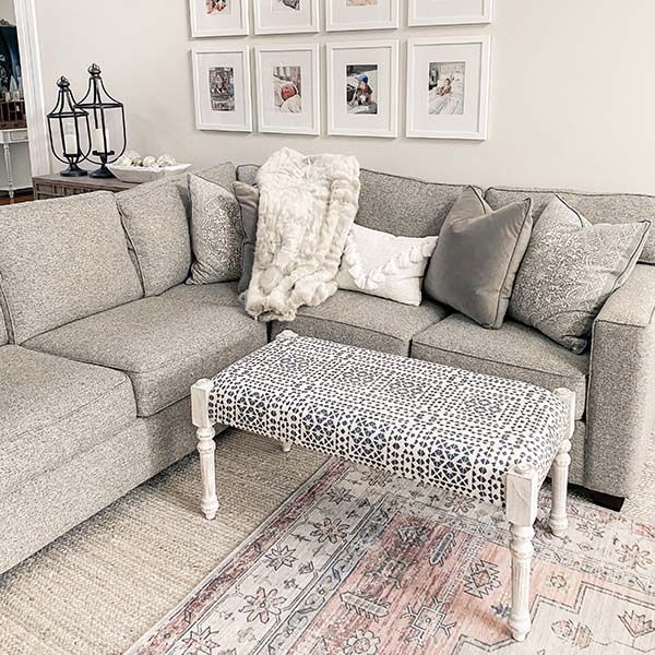 Whitewashed Cushioned Bench