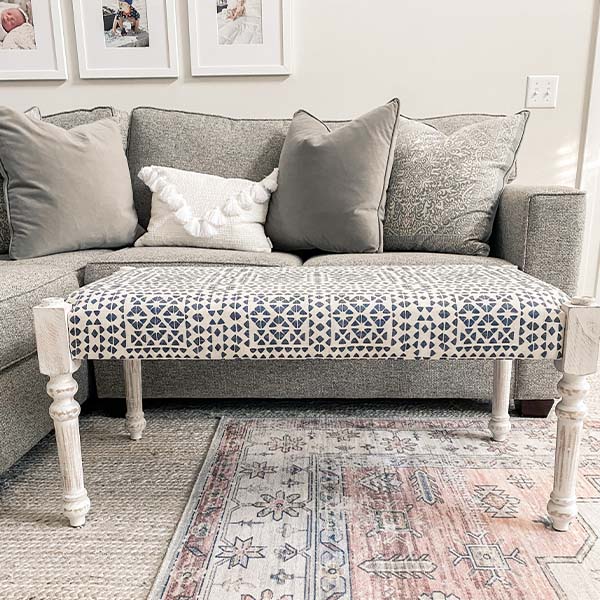 Whitewashed Cushioned Bench