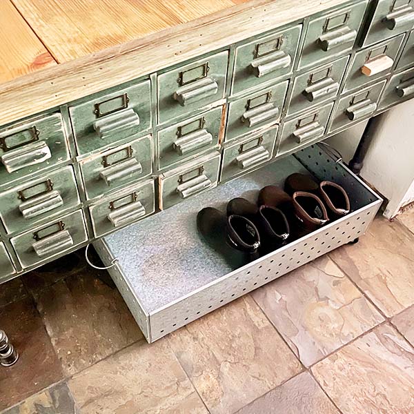 Galvanized Boot Tray on Wheels