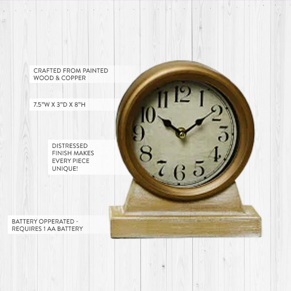 Round Copper Metal Table Clock